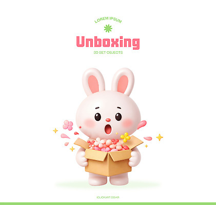 PSD 편집이미지 캐릭터 디자인 꽃 컬러 상자 장난감 귀여움 놀람 표현 토끼 즐거움 뽑기 랜덤박스 언박싱 편집3D 식물 감정 컨셉 포유류 표정 선물 반려동물 3D 파일형식