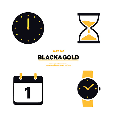 아이콘 디자인 시계 일상 그래픽 검은색 금색 달력 시간 날짜 손목시계 모래시계 준비 단순화된 2D아이콘 AI파일 모래 컬러 장신구 라이프 파일형식 벡터