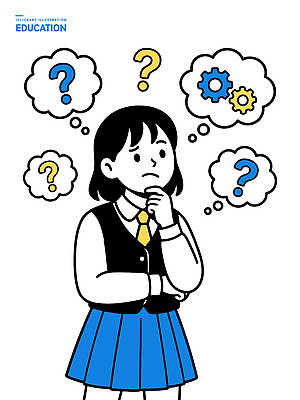 학생 교육 교복 생각 일러스트 상상 아이디어 실험 정보 물음표 표현 질문 고민 그림 기어 의문 클라우드서비스 화상 국내일러스트 AI파일 기호 옷 감정 컨셉 상처 서비스 파일형식 벡터