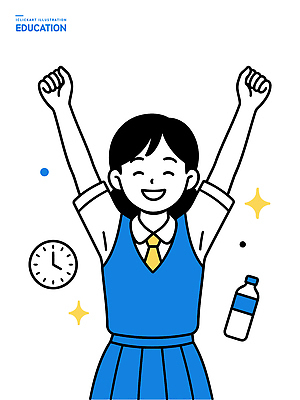 학생 손 교육 행복 교복 어린이 시계 포즈 백그라운드 일러스트 학교 모션 표정 웃음 일상 기쁨 물병 즐거움 그림 국내일러스트 AI파일 옷 감정 사람 라이프 신체부위 물통 파일형식 벡터