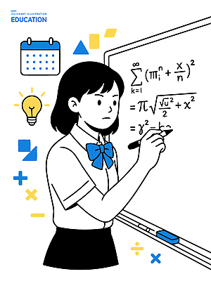 학생 교육 교복 일러스트 교실 학습 칠판 기록 수학 집중 주말 문제 문제풀이 학습도구 수학공식 국내일러스트 AI파일 옷 컨셉 교과목 학교 교육용품 공식 파일형식 벡터