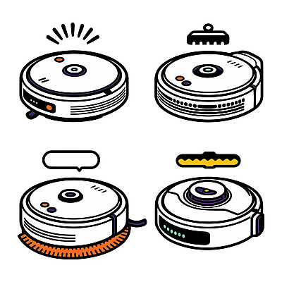 가구 컨셉 3 전자제품 청소도구 로봇 파일형식 벡터 청소로봇 청소 바닥 기능 자동 작업 세척 스마트 기술 디자인 생활 가정 선반 버튼 일러스트 국내일러스트 AI파일 청소기