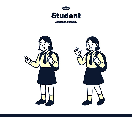 학생 잡화 옷 여자 교육 남자 어린이 컨셉 학교 관계 신체부위 자료 예절 파일형식 벡터 가방 손 인사 소통 친구 교실 학습 소년 소녀 교육자료 캐릭터 포즈 디자인 그림 일러스트 국내일러스트 AI파일 교복 여학생