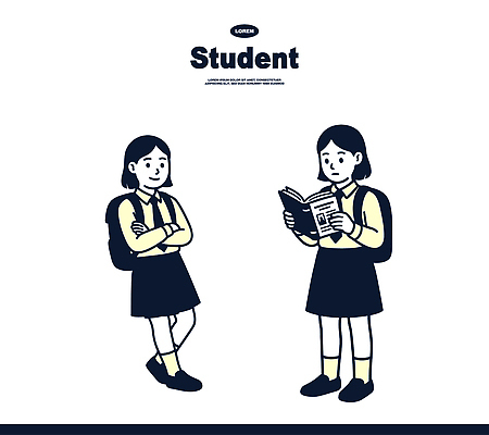 학생 옷 여자 교육 감정 관계 모션 사람 교육용품 파일형식 벡터 책 읽기 서기 교복 팔짱 학교 학습 친구 캐릭터 어린이 즐거움 교양 독서 학습도구 일러스트 국내일러스트 AI파일 여학생