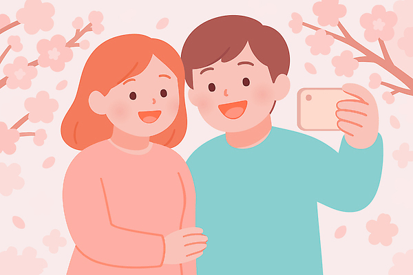 식물 계절 꽃 감정 컨셉 관계 표정 소풍 사진촬영 봄 생태계 파일형식 벡터 셀프카메라 벚꽃 웃음 나무 함께함 친구 사랑 기념 행복 자연 뷰티풀 순간 즐거움 만남 소중 국내일러스트 일러스트 AI파일 데이트 커플 봄소풍