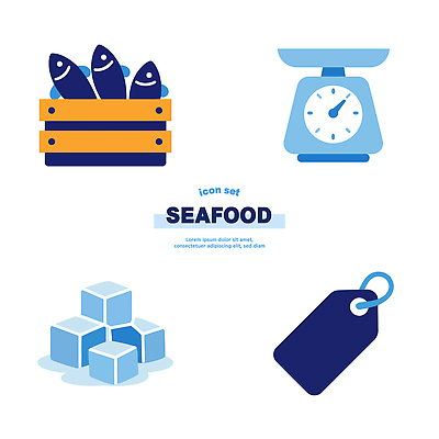 자연요소 산업 라벨 파일형식 벡터 보험 저울 얼음 꼬리표 세트 시장 상품 가격 거래 포장 어업 해산물 AI파일 일러스트 국내일러스트