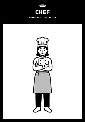 직업 생활용품 모션 촬영기법 신체부위 준비 파일형식 벡터 요리사 요리 주방 캐릭터 손 팔짱 요리준비 작업 주방용품 흑백 음식 식사 일러스트 국내일러스트 AI파일