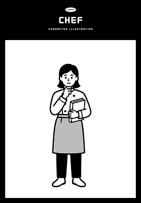 직업 감정 모션 촬영기법 말하기 책 파일형식 벡터 요리사 요리책 주방 고민 생각 흑백 그래픽 캐릭터 음식 요리 습득 준비 레시피 식사 대화 관찰 창작 전문 연습 일러스트 국내일러스트 AI파일