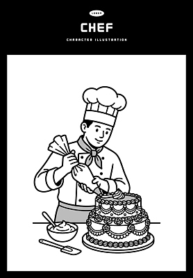 직업 음식 디저트 제과제빵 맛 제빵도구 파일형식 벡터 요리사 케이크 장식 주방 크림 짤주머니 도구 요리 제과 제빵 작업 먹거리 손맛 모양 일러스트 국내일러스트 AI파일