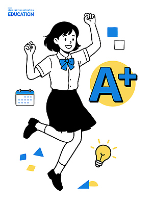 옷 여자 교육 남자 감정 어린이 컨셉 모션 점수 파일형식 벡터 학생 에이플러스 성적 기쁨 교복 달리기 아이디어 도형 전구 학습 성공 목표 즐거움 축하 열정 소년 소녀 학교 일러스트 국내일러스트 AI파일