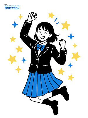 자연요소 옷 여자 교육 감정 어린이 컨셉 모션 사람 파일형식 벡터 학생 기쁨 점프 교복 표정 활발 학교 별 청소년 소녀 즐거움 사건 행복 순간 디자인 일러스트 국내일러스트 AI파일