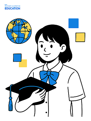 모자_잡화 옷 교육 컨셉 졸업 표정 파일형식 벡터 학생 학사모 지구본 웃음 도형 학습 학교 성공 미래 교양 준비 목표 꿈 소통 성장 그룹 이벤트 일러스트 국내일러스트 AI파일 교복