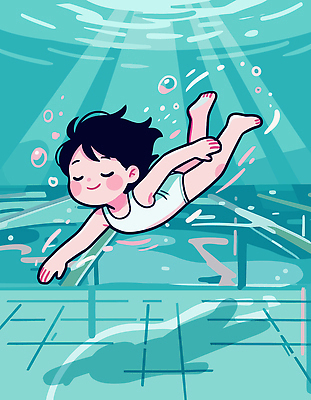 자연요소 옷 계절 남자 감정 어린이 컬러 컨셉 모션 사람 수상스포츠 파일형식 벡터 소년 수영 수영장 물 놀기 즐거움 표정 수영복 잠수 수중 여름 스포츠 놀이 파란색 자유 일러스트 국내일러스트 AI파일