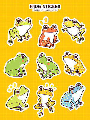 컬러 컨셉 양서류 파일형식 벡터 개구리 스티커 디자인 초록색 빨간색 노란색 그림 캐릭터 동물 장식 수집 귀여움 모음 표현 생물 일러스트 국내일러스트 AI파일