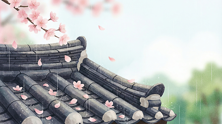 식물 계절 꽃 아시아 컨셉 고건축 한옥 마을 생태계 파일형식 AI콘텐츠 기와 지붕 벚꽃 꽃잎 궁전 나무 하늘 물방울 봄 풍경 자연 한국 문화 휴식 조용 전통 컬러 일러스트 국내일러스트 JPG 한옥마을 AI일러스트