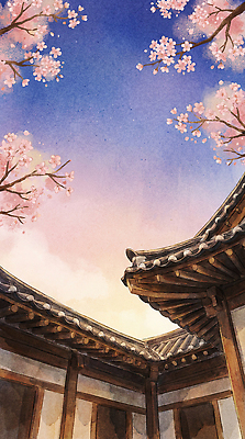 식물 계절 건축 꽃 아시아 무기 한옥 마을 생태계 파일형식 AI콘텐츠 전통 건축물 한국 벚꽃 하늘 봄 나무 자연 풍경 뷰티풀 문화 예술 컬러 창 기와 일러스트 국내일러스트 JPG 한옥마을 AI일러스트