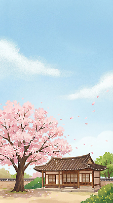 자연요소 식물 한국전통 계절 꽃 아시아 컨셉 고건축 날씨 한옥 마을 생태계 파일형식 AI콘텐츠 벚꽃 봄 나무 꽃잎 바람 하늘 풍경 자연 한국 떨어짐 맑음 이동 뷰티풀 시원함 감상 주말 오후 일러스트 국내일러스트 JPG 한옥마을 AI일러스트