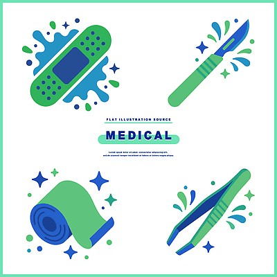 의학 도구 파일형식 벡터 장비 붕대 칼 핀셋 그래픽 컬러 디자인 그림 모양 상징 위생 치료 AI파일 일러스트 국내일러스트