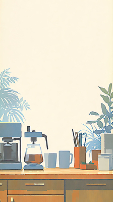 식물 식기 가구 생활용품 라이프 카페 커피용품 파일형식 AI콘텐츠 주방 커피메이커 컵 주방용품 탁자 일상 정리 음료 가전제품 나무 홈카페 서재 오브젝트 일러스트 국내일러스트 JPG AI일러스트