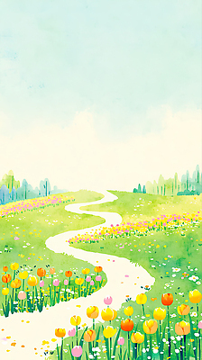 식물 계절 꽃 농업 모션 생태계 파일형식 AI콘텐츠 초원 길 봄 자연 풍경 컬러 잔디 나무 걷기 밝음 농장 숲 하늘 일러스트 국내일러스트 JPG 튤립 AI일러스트