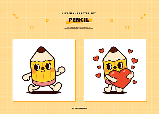 모양 캐릭터 감정 컬러 컨셉 모션 학용품 필기구 파일형식 벡터 연필 하트 귀여움 걷기 노란색 디자인 그래픽 장난감 사랑 표현 키치 그림 심볼 역할 아이템 일러스트 일러캐릭터 AI파일