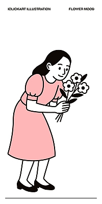 손 시선 여자 꽃 어린이 예술 꽃다발 포즈 백그라운드 일러스트 손가락 모션 소녀 기쁨 표현 받침대 초상화 단순화된 국내일러스트 AI파일 식물 감정 사람 신체부위 그림 파일형식 벡터