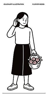 캐릭터 손 디자인 여자 꽃 감정 신발 일러스트 들기 손짓 머리 바구니 그리기 꽃바구니 롱스커트 스타일 국내일러스트 AI파일 식물 모션 사람 신체부위 치마 파일형식 벡터