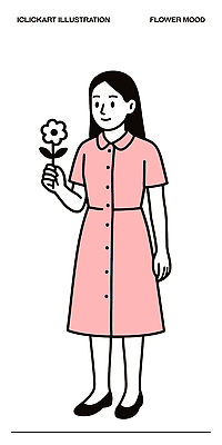 캐릭터 손 디자인 드레스 여자 꽃 감정 분홍색 백그라운드 일러스트 자연 미소 소녀 흰색 표현 그림 단순화된 스타일 국내일러스트 AI파일 식물 옷 어린이 컬러 표정 사람 신체부위 생태계 파일형식 벡터