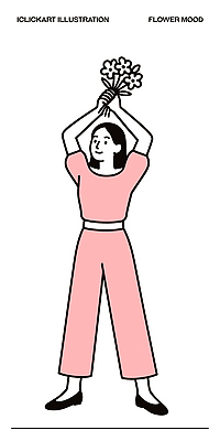 손 디자인 여자 꽃 행복 감정 분홍색 백그라운드 상의 일러스트 바지 모션 들기 사람 흰색 표현 높이 단순화된 스타일 국내일러스트 AI파일 식물 옷 컬러 하의 신체부위 파일형식 벡터