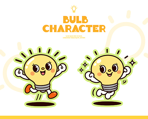 캐릭터 디자인 감정 어린이 컬러 일러스트 전구 모션 여러명 반짝임 달리기 표현 즐거움 그림 상상력 일러캐릭터 AI파일 다수 사람 파일형식 벡터