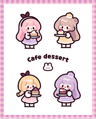 캐릭터 옷 음식 컬러 일러스트 동화 디저트 미소 여러명 친구 머리카락 귀여움 케이크 카페 모임 즐거움 준비 그림 일러캐릭터 AI파일 감정 다수 컨셉 관계 표정 사람 머리 상점 파일형식 벡터