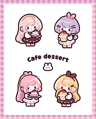 캐릭터 여자 음료 분홍색 일러스트 디저트 표정 요리 웃음 친구 식사 카페 빵집 모임 달콤 컵케이크 즐거움 장면 일러캐릭터 AI파일 감정 음식 컬러 관계 사람 케이크 상점 맛 파일형식 벡터