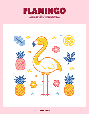 식물 동물 디자인 꽃 화초 컬러 과일 일러스트 자연 열대 그래픽 장식 여름 사각형 원형 플라밍고 레몬 파인애플 그림 국내일러스트 AI파일 도형 계절 조류 열대과일 생태계 파일형식 벡터