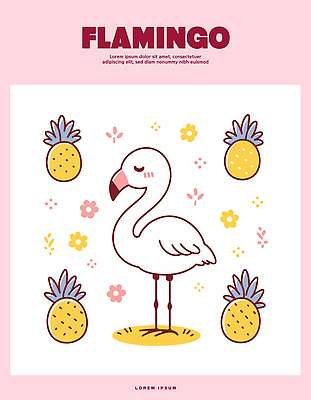 모양 동물 캐릭터 디자인 꽃 어린이 예술 분홍색 컬러 백그라운드 패턴 일러스트 장식 플라밍고 파인애플 그림 화사함 단순화된 스타일 국내일러스트 AI파일 식물 컨셉 무늬 과일 조류 사람 열대과일 파일형식 벡터