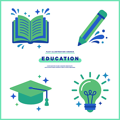 학생 디자인 교육 일러스트 학사모 전구 학교 그래픽 책 학습 연필 교사 자료 교양 정보 도구 창의성 국내일러스트 AI파일 직업 모자_잡화 졸업 학용품 필기구 파일형식 벡터
