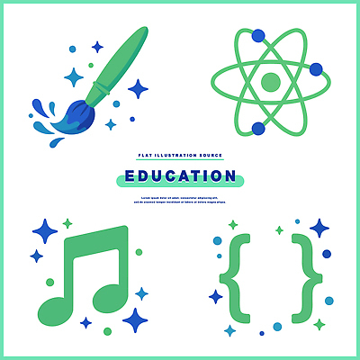 학생 디자인 교육 예술 음악 과학 일러스트 학교 학습 도구 표현 붓 발표 원자 이해 창의성 창작 국내일러스트 AI파일 문화예술 파일형식 벡터