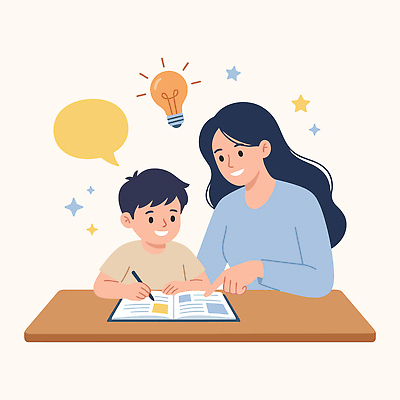교육 아들 어린이 생각 일러스트 가족 모션 엄마 아이디어 함께함 대화 설명 웃음 책 학습 독서 시간 질문 집중 즐거움 국내일러스트 AI파일 감정 컨셉 관계 표정 말하기 사람 파일형식 벡터