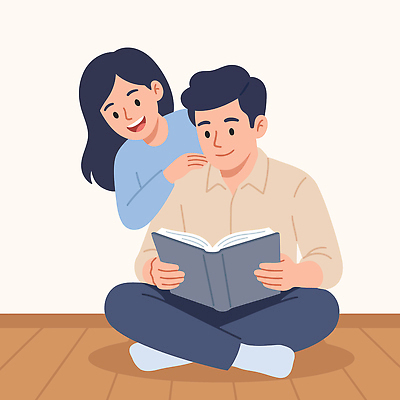 여자 남자 일러스트 가족 관계 모션 바닥 실내 대화 웃음 생활 책 친구 독서 만남 시간 편안함 읽기 즐거움 소통 국내일러스트 AI파일 감정 컨셉 표정 말하기 사람 내부 감각 파일형식 벡터