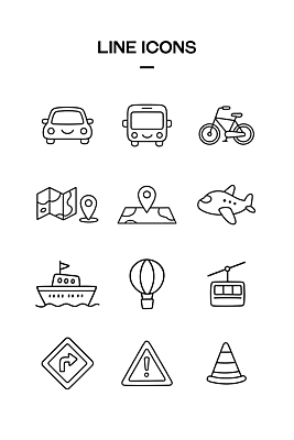 아이콘 도로 여행 교통 지도 자동차 버스 비행기 자전거 열기구 신호 위치 케이블카 여행준비 2D아이콘 AI파일 길 육상교통 항공교통 교통시설 대중교통 바이크 준비 파일형식 벡터