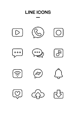 아이콘 기호 디자인 선 음악 통신 웹 메시지 어플리케이션 연결 알림 언론 통화 다운로드 소통 2D아이콘 AI파일 문자 컨셉 인터넷 모션 문화예술 파일형식 벡터