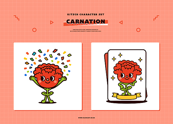 캐릭터 디자인 기념일 꽃 문화 상징 일러스트 놀이 표정 이벤트 빨간색 세트 귀여움 축제 어버이날 카네이션 그림 색종이 아이템 창의성 일러캐릭터 AI파일 식물 종이 컬러 컨셉 파일형식 벡터