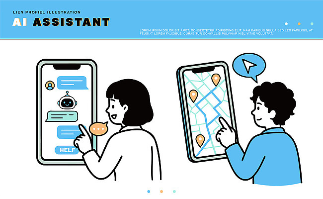 지도 일러스트 아이디어 기술 대화 사람 스마트폰 스크린 자료 기계 정보 도움 메시지 어플리케이션 위치 비서 탐색 소통 기능 사용자 AI_인공지능 국내일러스트 AI파일 직업 컨셉 말하기 핸드폰 스마트기기 파일형식 벡터