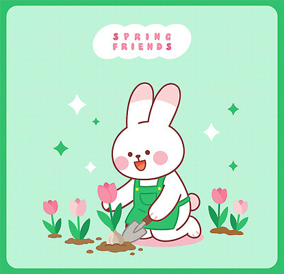 식물 동물 꽃 화초 컬러 일러스트 자연 작업복 웃음 친구 귀여움 환경 정원 식사 흙 봄 토끼 작업 삽 즐거움 심기 국내일러스트 AI파일 옷 계절 감정 컨셉 포유류 관계 모션 표정 반려동물 생태계 파일형식 벡터
