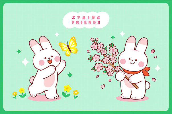 나무 동물 캐릭터 꽃 컬러 나비 일러스트 가족 자연 놀이 야외 친구 귀여움 봄 토끼 즐거움 국내일러스트 AI파일 식물 계절 감정 곤충 컨셉 포유류 관계 반려동물 생태계 파일형식 벡터