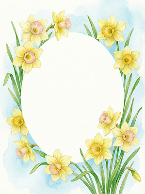 JPG 식물 디자인 꽃 여유 예술 컬러 백그라운드 일러스트 자연 수채화 프레임 장식 봄 그림 화사함 수선화 뷰티풀 국내일러스트 계절 감정 컨셉 생태계 파일형식