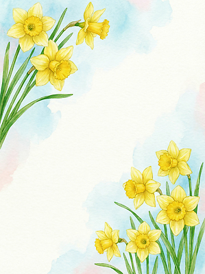 JPG 식물 디자인 계절 꽃 화초 예술 컬러 백그라운드 잎 일러스트 자연 수채화 프레임 풍경 노란색 정원 봄 그림 수선화 뷰티풀 국내일러스트 AI일러스트 AI콘텐츠 생태계 파일형식