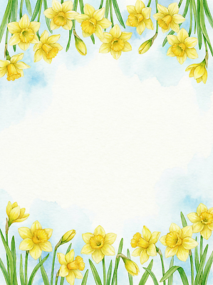 JPG 식물 디자인 꽃 화초 예술 컬러 백그라운드 일러스트 자연 하늘 수채화 프레임 풍경 장식 노란색 봄 원형 그림 장면 수선화 뷰티풀 창작 국내일러스트 도형 계절 생태계 파일형식