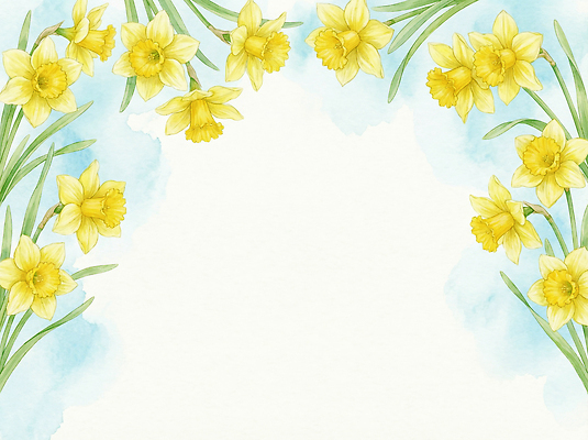 JPG 식물 디자인 꽃 화초 예술 컬러 꽃다발 백그라운드 일러스트 자연 수채화 프레임 장식 노란색 봄 그림 원예 향기 수선화 국내일러스트 AI일러스트 AI콘텐츠 계절 취미 생태계 냄새 파일형식