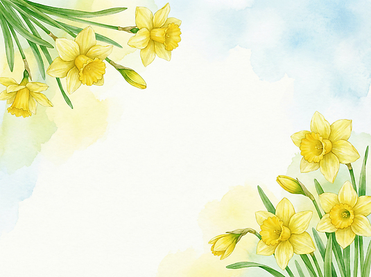 JPG 식물 디자인 꽃잎 꽃 화초 예술 컬러 백그라운드 잎 패턴 일러스트 자연 수채화 프레임 노란색 봄 그림 수선화 밝은색 국내일러스트 AI일러스트 AI콘텐츠 계절 무늬 생태계 파일형식