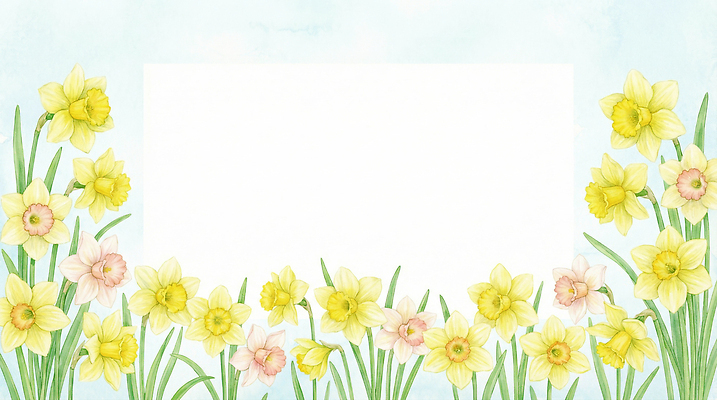 JPG 식물 디자인 계절 꽃 화초 분홍색 컬러 하늘색 백그라운드 꽃밭 일러스트 자연 수채화 프레임 노란색 정원 봄 공백 화가 수선화 국내일러스트 AI일러스트 AI콘텐츠 직업 파란색 생태계 파일형식